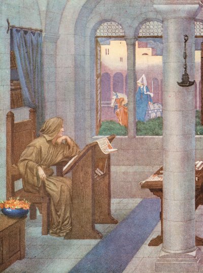 Kultainen legenda: Scriptorium (värilitografia). tekijältä Sidney Meteyard