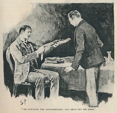 Hän puristi nenäliinan ja ojensi kätensä, 1892 tekijältä Sidney Paget