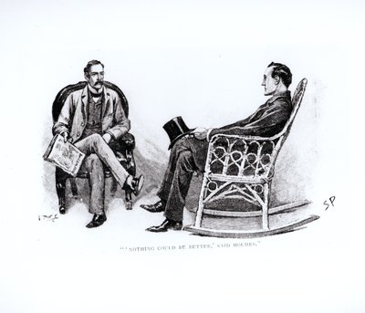 "Mikään ei voisi olla parempaa, sanoi Holmes", kuvitus Arthur Conan Doylen (1859-1930) "The Stock Broker