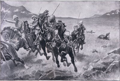 Haasteen juokseminen: lantteripartio ristitulessa (litho) tekijältä Sidney Paget