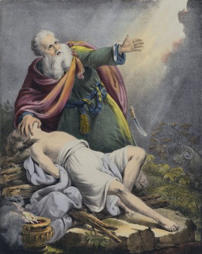 Abraham uhraa poikaansa Iisakin (värillinen kaiverrus) tekijältä Siegfried Detler Bendixen