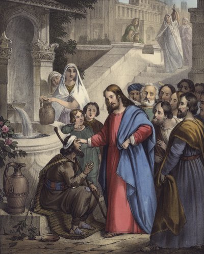Jeesus antaa näön sokealle syntyneelle (väri litho) tekijältä Siegfried Detler Bendixen