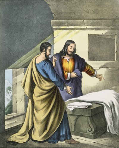 Pietari ja Johannes haudalla, Edward Goverin painamasta Raamatusta, 1870-luku tekijältä Siegfried Detler Bendixen