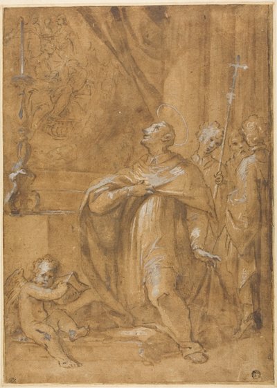 San Carlo Borromeo ihailee kuvaa Neitsyen syntymästä tekijältä Sigismondo Caula