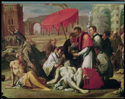 St. Charles Borromeo (1538-84) jakamassa sakramentin ruton uhreille vuonna 1576 (yksityiskohta 78610) tekijältä Sigismondo Caula