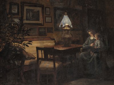 Iltainen sisustus. Äiti ja lapsi tekijältä Sigurd Wandel