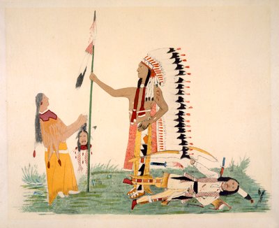 Comanche ja hänen vaimonsa kohtaavat ja taistelevat Uten kanssa taiteilijan maalaamien legendaaristen jaksojen sarjasta (pigmentti peurannahalla) tekijältä Silver Horn