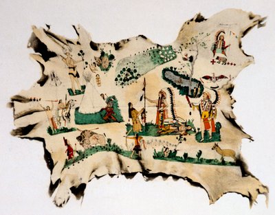 Intiaanimaalaus eläimen iholle, 1800-luku tekijältä Silver Horn