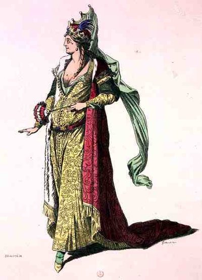 Teatteripuku, A. Guillaumot Filsin faksimile (värikaiverrus). tekijältä Silvestre (after)