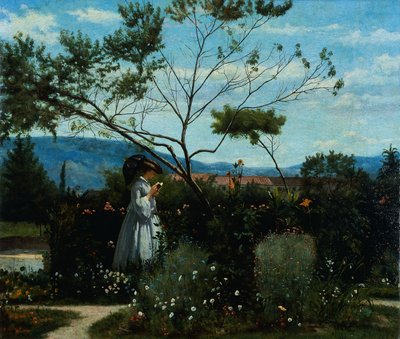 Puutarhan kukkien joukossa, kirjoittanut Silvestro Lega (1826-1895). tekijältä Silvestro Lega
