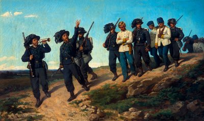 Vartijat johtavat vankeja tekijältä Silvestro Lega