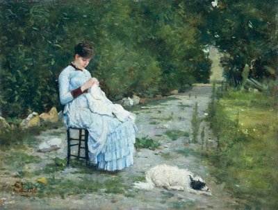 Puutarhassa, kirjoittaja Silvestro Lega (1826-1895), öljy paneelille, 29x38 cm tekijältä Silvestro Lega