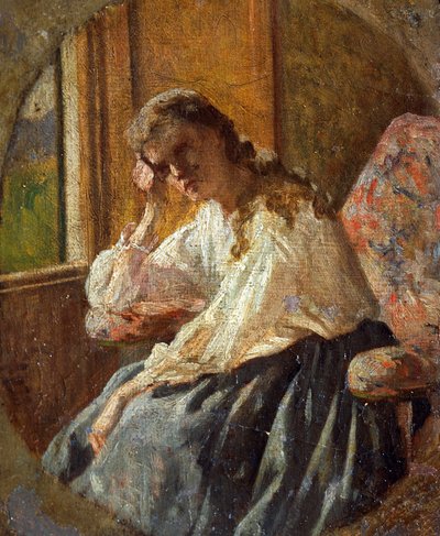 Silvestro Legan (1826-1895) tutkimus naishahmosta, yksityiskohta triptyykistä tekijältä Silvestro Lega