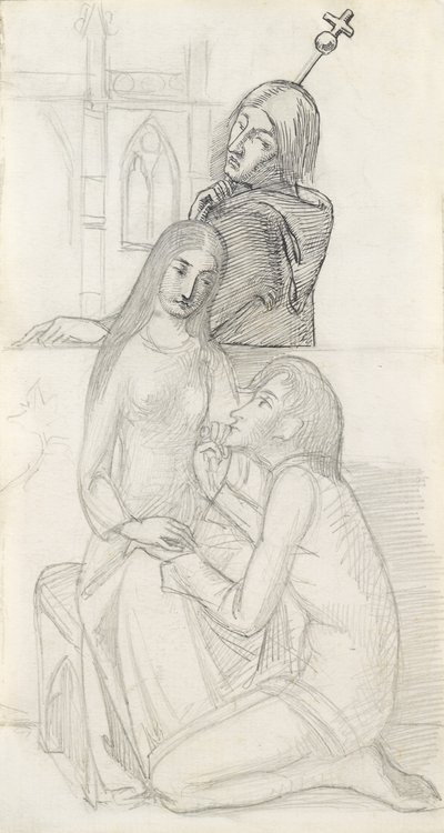 Romeo ja Julia, veli Lawrence (lyijykynä, kynä ja muste paperille) tekijältä Simeon Solomon