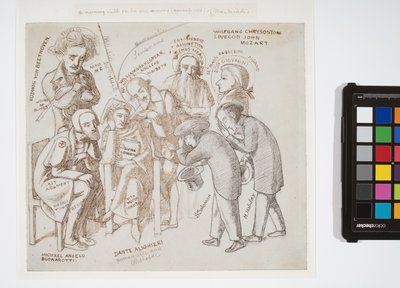 Simeon Solomonin ja Henry Holidayn taiteelliset sankarit, noin 1856-57 (grafiitti, ruskea ja musta muste paperille). tekijältä Simeon Solomon