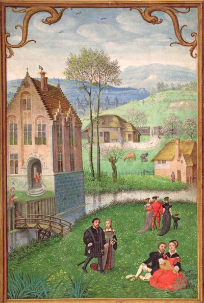 Lisää 18855 huhtikuu: seurusteluparit, kirjasta Tuntikirja, n. 1540 tekijältä Simon Bening