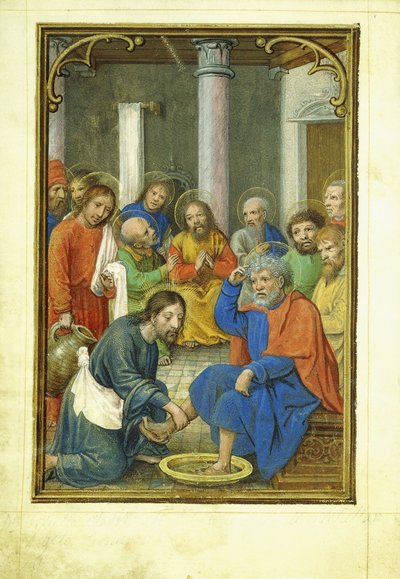 Kristus pesee Pietarin jalkoja 1520-luvulla tekijältä Simon Bening