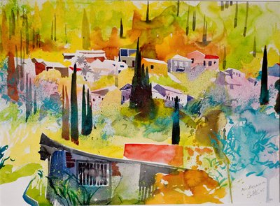 Ano Korakiana, Korfu, 2005 (akvarelli paperille) tekijältä Simon Fletcher
