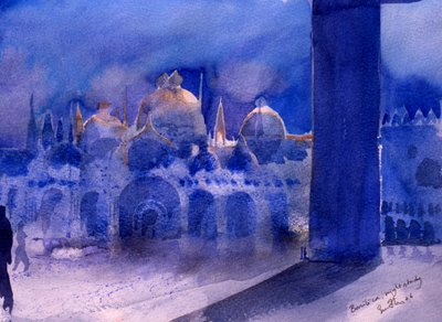 Basilika, yötutkimus, 2006 (akvarelli paperille) tekijältä Simon Fletcher