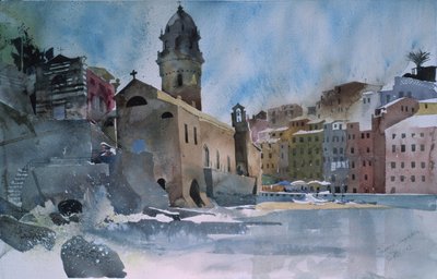Fernazza, Cinque Terre, 2002 (akvarelli paperille). tekijältä Simon Fletcher