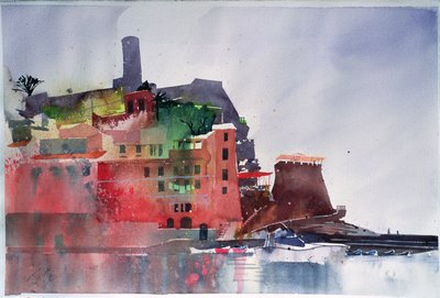 Fernazza, Kahdeksan venettä, 2002 (akvarelli paperille). tekijältä Simon Fletcher