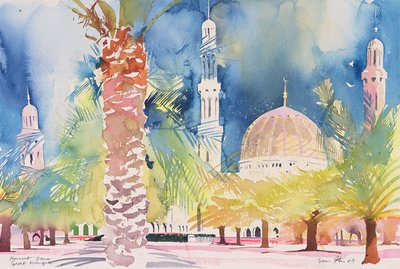 Muscat, Suuri moskeija, 2004 (akvarelli paperille) tekijältä Simon Fletcher