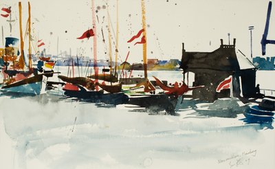 Neumuhlen, Hampuri, 2009 (akvarelli) tekijältä Simon Fletcher