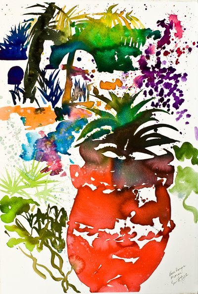 Vase rouge, Maroc 2013. akvarelliväri tekijältä Simon Fletcher