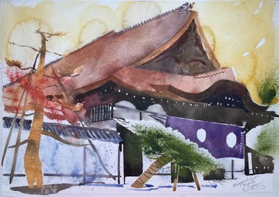 Käärityt puut Kioto, 2000 (akvarelli) tekijältä Simon Fletcher