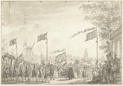 Jäähyväiset Willem V:lle ja hänen vaimolleen Buitenamstelissa, 1768 tekijältä Simon Fokke
