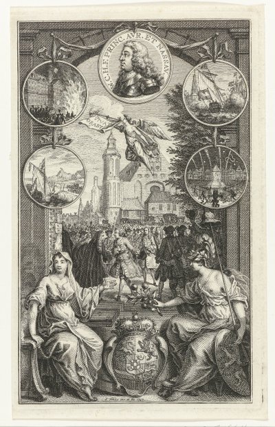 Allegoria Vilhelm IV:n nostamisesta stadtholderiksi, 1747 tekijältä Simon Fokke