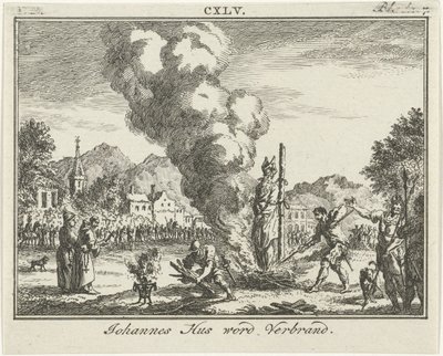 Jan Husin polttaminen roviolla, 1700-luvun puoliväli tekijältä Simon Fokke