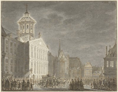 Raatihuoneen valaistus William V:lle ja Preussin Wilhelminalle, 1768 tekijältä Simon Fokke