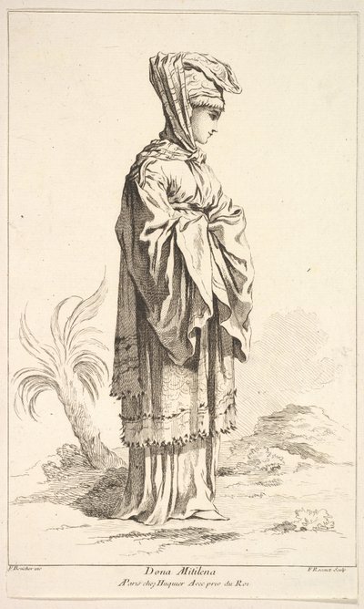 Dona Mitilena, kokoelmasta erilaisia ​​ulkomaisia ​​hahmoja Keksijä F. Bouche..., 1700-luku. tekijältä Simon Francois Ravenet