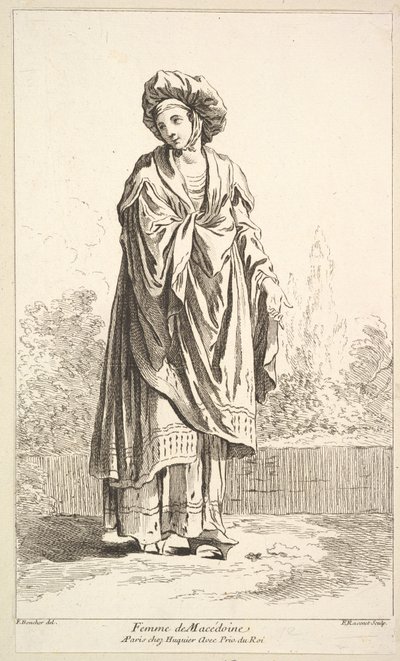 Nainen Makedoniasta, kotoisin eri ulkomaisten hahmojen kansasta Keksijä F. B..., 1700-luku. tekijältä Simon Francois Ravenet