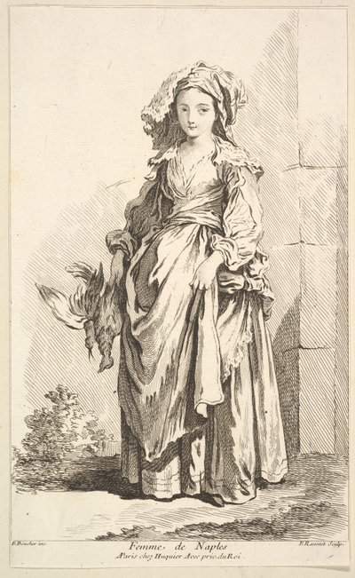 Napolilainen nainen, kokoelmasta erilaisia ​​ulkomaisia ​​hahmoja Keksijä F. Bouc..., 1700-luku. tekijältä Simon Francois Ravenet