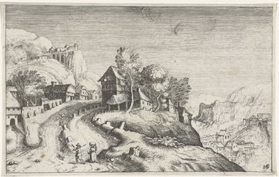 Kylä vuoristomaisemassa Erilaisia ​​maisemia (sarjan nimi) Topographia variarum regionum (sarjan nimi) tekijältä Simon Frisius (attributed to)