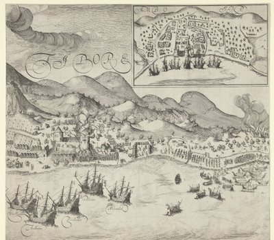 Hollantilaisten voitto portugalilaisista Tidoressa (oikeanpuoleinen kuva), 1605 tekijältä Simon Frisius