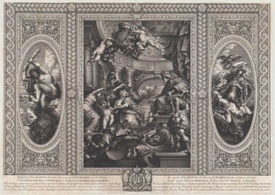 Allegorinen kohtaus, joka näyttää Jaakobin hallituskauden edut keskellä, Viisaan hallituksen kulkuri..., 1720. tekijältä Simon Gribelin