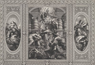 James I nimitti Charlesin Skotlannin kuninkaaksi keskelle, Minerva spearing Ignorancea vuonna 1720. tekijältä Simon Gribelin