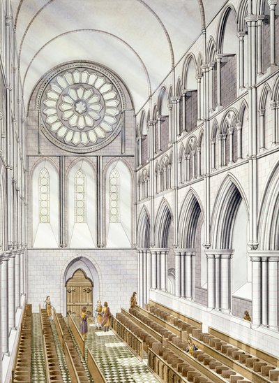 Kirkon sisätilat, Byland Abbey (vesiväri paperille) tekijältä Simon Hayfield