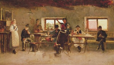 Revelers in a Pub, 1888 tekijältä Simon Hollosy