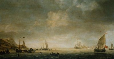 Ranta Scheveningenissä kalastajien kanssa rannalla tekijältä Simon Jacobsz. Vlieger