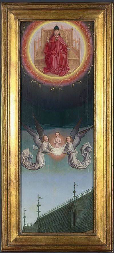 Pyhän Bertinin sielu viedään taivaaseen (alttaritaulu St. Bertinin luostarista). Noin 1459 tekijältä Simon Marmion