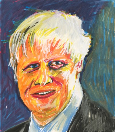 Boris Johnson, 2019 (muste ja akryylivärikynät paperille) tekijältä Simon Neville