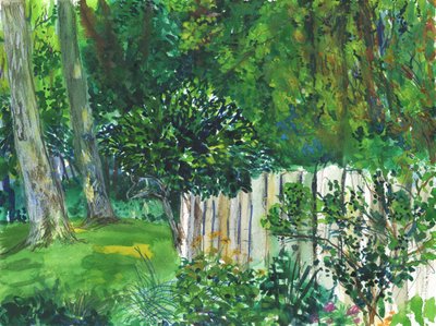 Puutarha ja kosteikko (akvarelli, akvarelli ja grafiitti paperilla) tekijältä Simon Neville