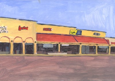 Strip Mall 7, 2023 (akryyli paperille) tekijältä Simon Neville