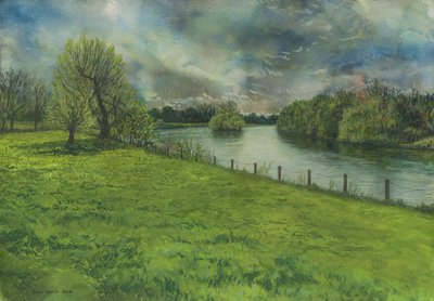 The River Thames from Buccleuch Gardens (akvarelli, guassi ja grafiitti paperille). tekijältä Simon Neville