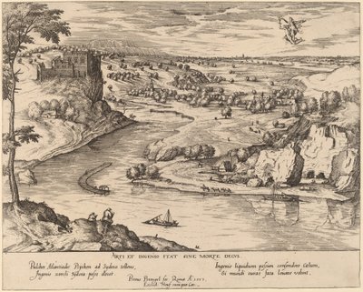 Jokimaisema Merkuriuksen ja Psychen kanssa tekijältä Simon Novellanus after Pieter Bruegel the Elder