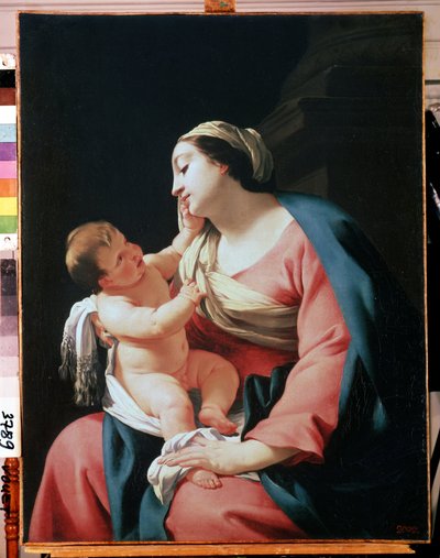 Neitsyt ja lapsi (Neitsyt ja lapsi). Simon Vouetin (1590-1649) maalaus. Öljy kankaalle, 99,1 x 76,5 cm, 1600-luvun alku. Ranskalainen koulu, barokkitaide. Eremitaaši, Pietari. tekijältä Simon Vouet